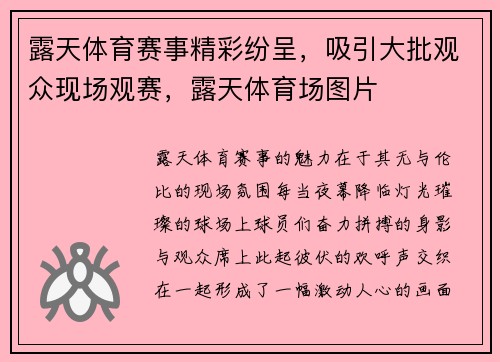 露天体育赛事精彩纷呈，吸引大批观众现场观赛，露天体育场图片